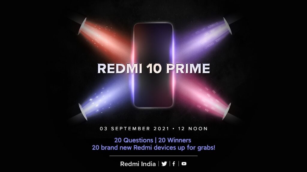 Redmi 10 Prime launching in India on September 3rd 2021