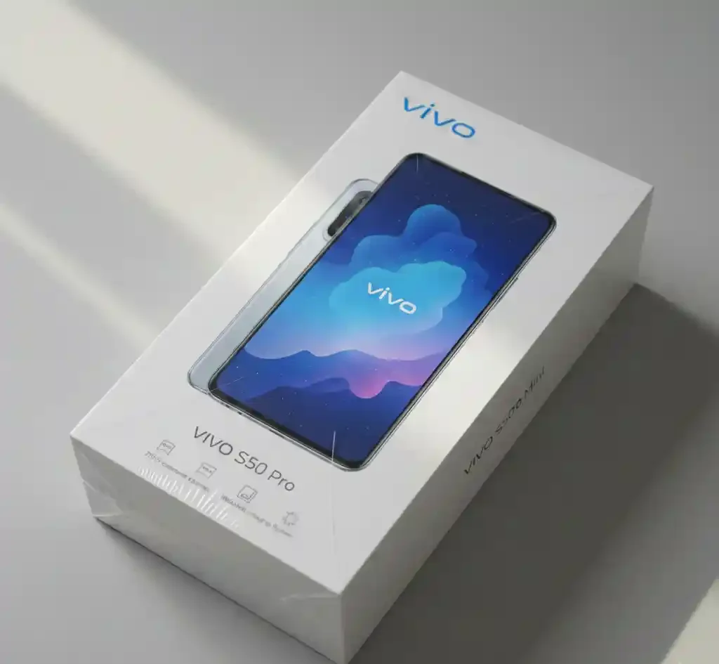 A white and blue color mobile box packed-Vivo new smartphone launch in 2026