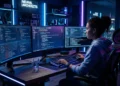 A futuristic developer workspace at night, multiple holographic screens showing AI-generated code, glowing blue and cyan neon lights, dark moody background, ultra-realistic, cinematic 8K quality, tech magazine cover style-Best AI Coding Tools in 2026: Write, Build, and Ship Code Faster