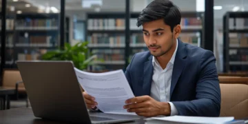 Indian MBA student using AI tools to study in university library — free AI tools for students 2026