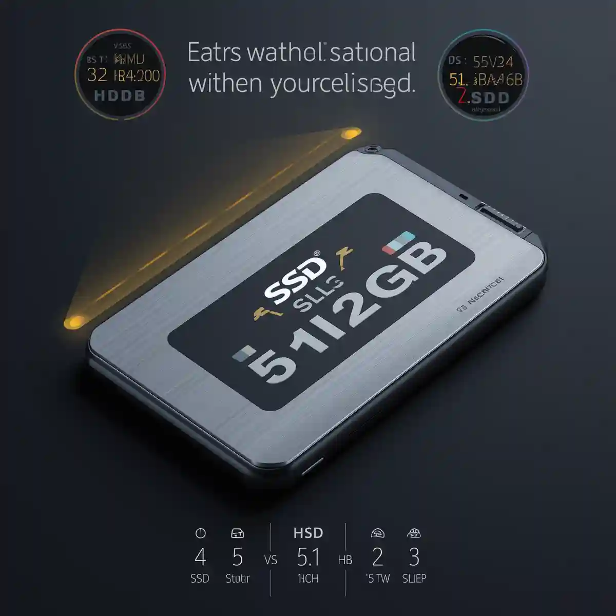 Best Laptop Under 50000 in India 2026 — Top Picks for Work, Study & Gaming 3 512GB SSD storage for best laptop under 50000 India 2026 — fast data transfer speed comparison between SSD and HDD on dark metallic background