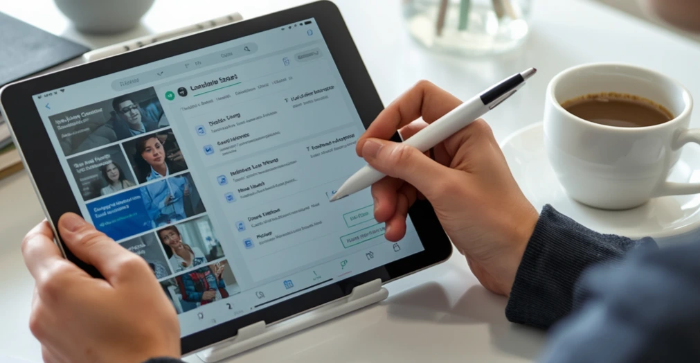 Student using tablet with stylus for online learning and note-taking at desk with coffee and study materials-Best Budget Tablet 2026