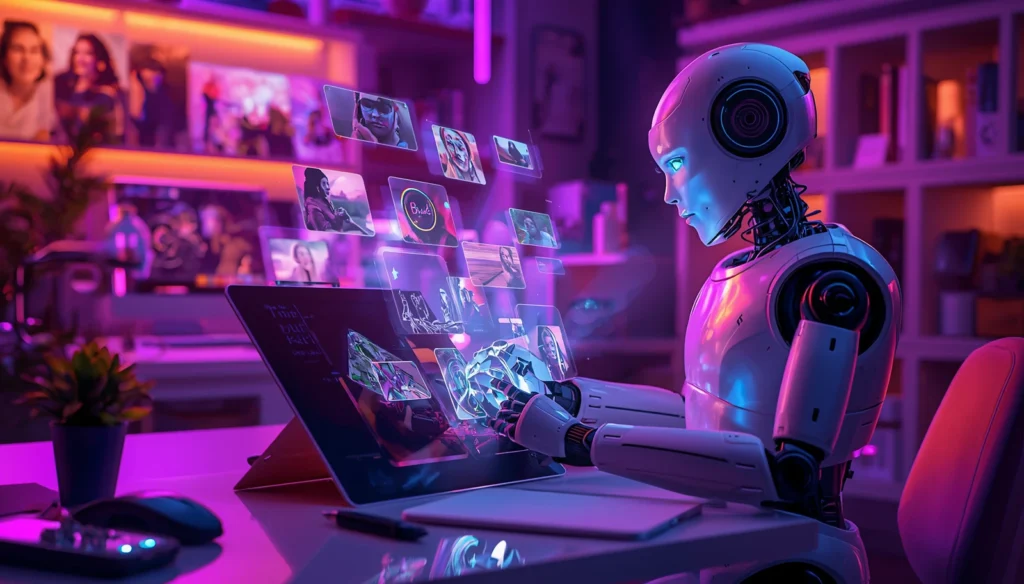 Best AI Tools for Blogging in 2026 (Free + Paid) 5 AI Tools for Blogging in 2026-Robot creating digital artwork and blog visuals