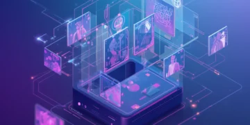 AI image generator-Blog cover image showing futuristic AI technology and image generation concept, holographic interface displaying various AI-generated images floating in space, digital art style, vibrant blue and purp